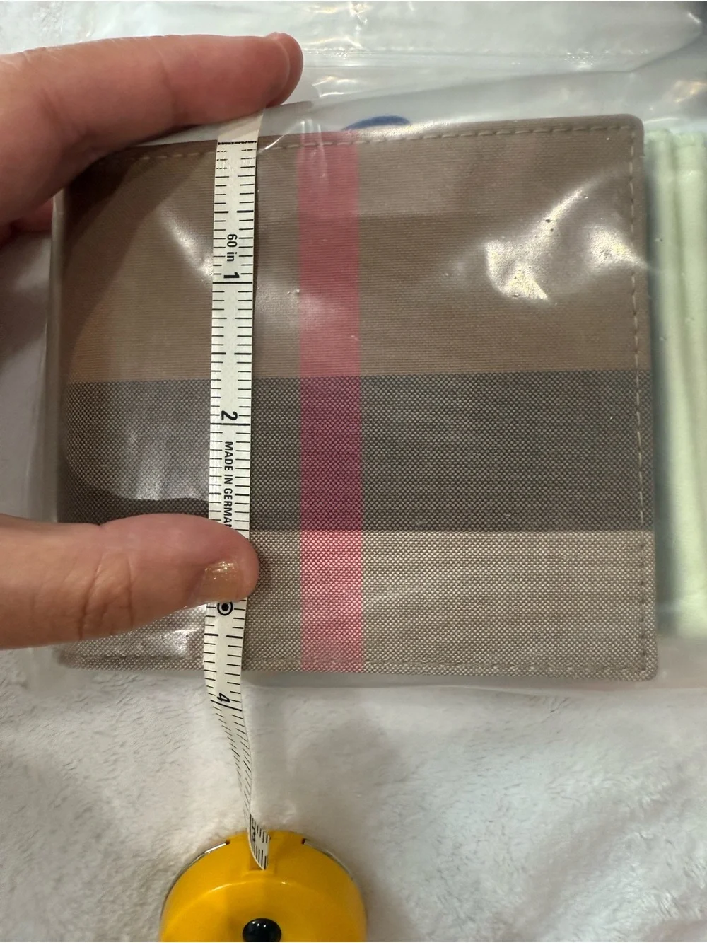 Burberry Men’s Canvas Bifold Wallet in Brown with Pink-Red Stripe